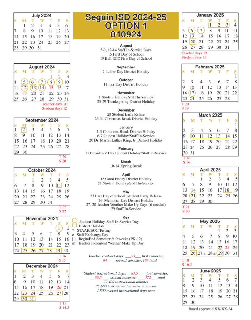 Seguin ISD approves 20242025 school calendar Seguin Today